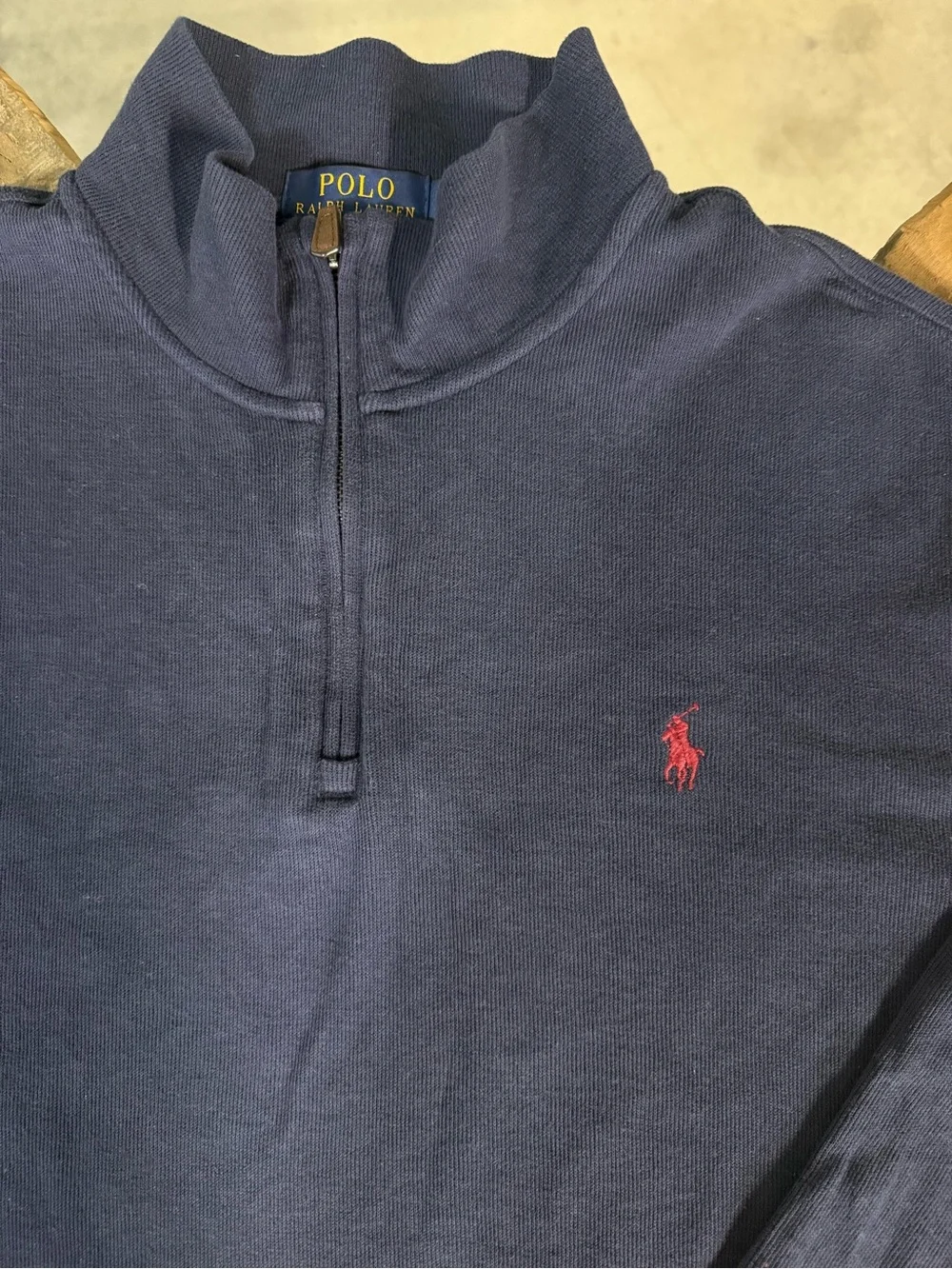 Polo by Ralph Lauren Men’s Navy Quarter-Zip Pullover with Red Pony